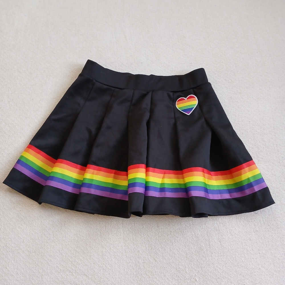 bodyrage spencers rainbow pride pleated mini skirt rave festival e-girl large